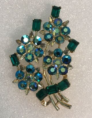 Vintage Lisner Flower Brooch Pin and Earrings Blue AB Aurora Borealis Rhinestone 4