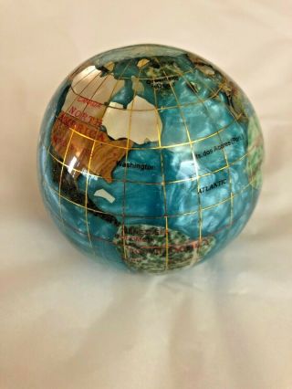 Vintage 3 " Kalifano World Globe Round Gemstone Paper Weight Paperweight