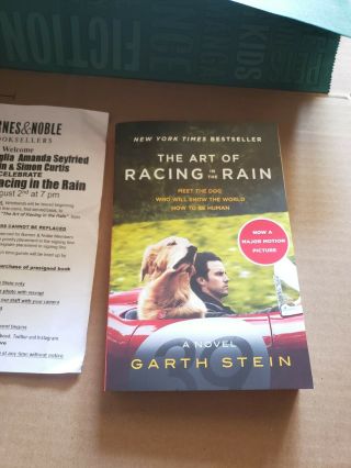 The Art Of Racing In The Rain Garth Stein Signed Paperback Book 2019 W/ Flyer