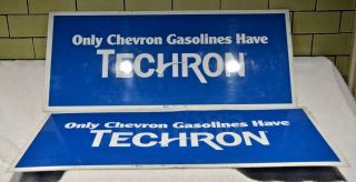 Vintage Chevron W/ Techron Unleaded Gas Aluminum Sign Double Sided - 25 " X10 "