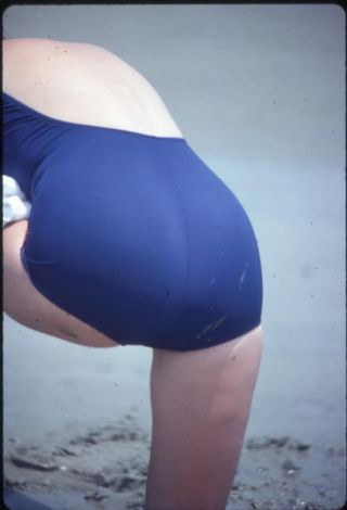 Swimsuit Woman Bends Over With Back / Butt In Camera Vintage 1970s Slide Photo