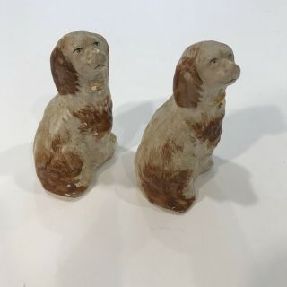 Vintage Miniature 3 Inch Staffordshire Spaniel Seated Dog Figurines (a)