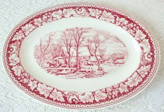 Vtg Homer Laughlin Currier & Ives Red Relish Gravy Underplate Winter Country