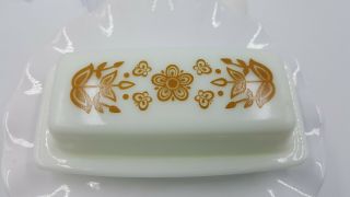 Vintage Pyrex Butter Dish " Butterfly Gold " Mid Century