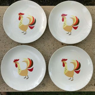 4 Vtg 1962 Holt Howard Rooster Chicken Plates 8 1/2 " Japan 3 1 Chipped