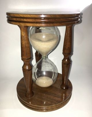 Vintage Wood Hourglass Sand Timer Big 7 " Wide X 9.  5” Tall 60 Minute