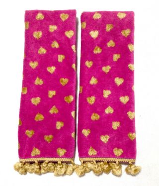 Vtg Besana Hand Towels Pink Gold Heart Tassels Italy Bathroom Decor Euc