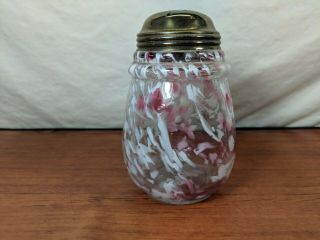 Vintage Mid - Century Red White Swirl Glass Talc Sugar Cheese Shaker W/ Tin Lid