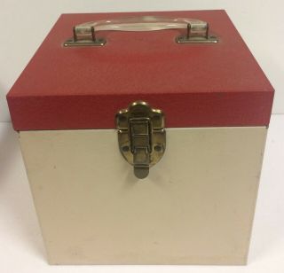 Vintage Metal Red Cream 45 Rpm Record Box Storage Holder Case 8 " Square