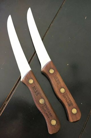 Vintage Classic Set Of 2 Chicago Cutlery 103s Steak Knives Wood Handles