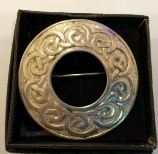 Vintage Sterling Silver Celtic Shield Brooch