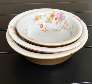 Vintage Set (3) Fraunfelter China Ohio Floral Design Stacking Nesting Bowls