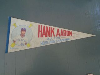 Vintage Full Size Hank Aaron Pennant Home Run Champion Brewers
