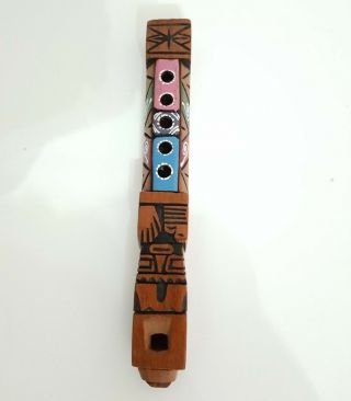 Vtg Hand Carved Painted Wood Flute Musical Instrument Native Folk Art Tiki Totem