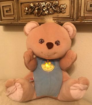 Vtg Fisher Price Tan Blue Bear Plush Peaceful Planet Nature Sounds Soother Light