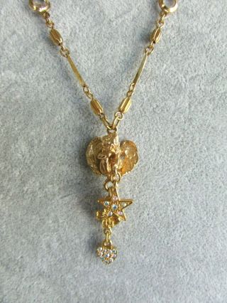 Vintage Kirks Folly Cherub And Crystal Necklace - Sparkle Dangles - Signed