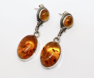 Brilliant Statement Vintage Sterling Silver 925 Baltic Amber Dropper Earrings