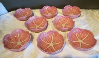 Vintage Set Of 8 Pink Cabbage Leaf Berry Bowls F.  Mendes De Caldas 172 Portugal