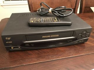 Philips Vcr Plus 4 Head Vhs Player Model No.  Vra431at23 With Remote,  Cords