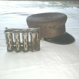 Vintage Railroad Hat Cap Straw Pill Box 4 Barrel Belt Coin Dispenser