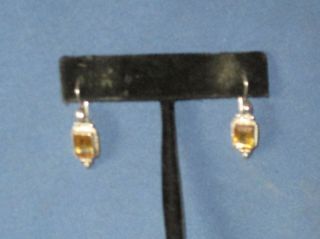 Vintage Sterling Silver Citrine Gemstone Dangle Pierced Earrings