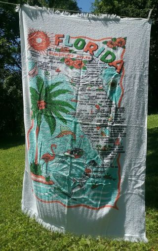 (4) Vintage Florida Souvenir Beach Towels State Map,  (2) Miami,  St.  Petesburg 2