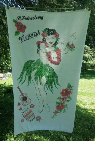 (4) Vintage Florida Souvenir Beach Towels State Map,  (2) Miami,  St.  Petesburg 5