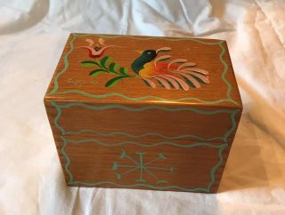 Charming Vintage Hand Crafted Wood Recipe Box Hand Painted Signed G.  Kline 