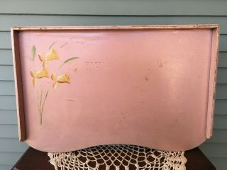 Vintage Wood Folding Lap Tray Serving Table Pink With Floral Design