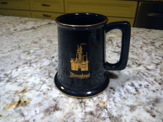 Vintage Disneyland Mug Ceramic Black Walt Disneyland Gold Trim Cup