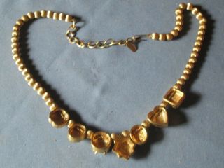 Vintage 1928 Co Gold - Tone Metal Rhinestone Cabochon Faux Pearl Cameo Necklace 4