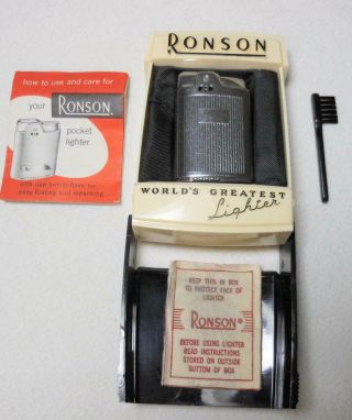 Vintage Ronson Capri Silver Pocket Lighter In Display Box W/inst,  Brush,  Cloth