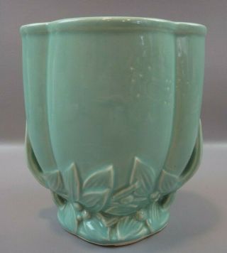 Vintage Mccoy Art Pottery Leaves & Berries Turquoise Glaze Pillow Flower Vas