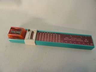 Vintage Sterling 555 Multiplier Slide Rule Plastic Pencil Box W Sharpener Usa
