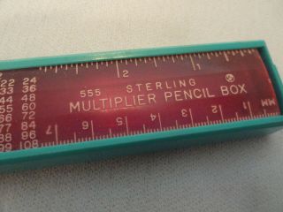 Vintage Sterling 555 Multiplier Slide Rule Plastic Pencil Box W Sharpener USA 5