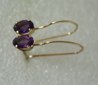 Vintage 10 K Solid Yellow Gold Signed Amethyst Earrings Safe Hooks