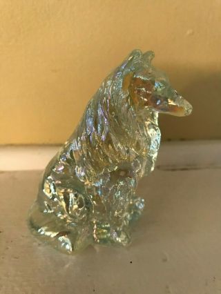 Vintage Mosser Glass Collie Dog Figurine In Clear Carnival / Iridescent
