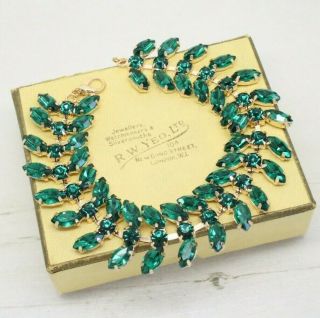 Vintage Art Deco Revival Emerald Green Rhinestone Bracelet Jewellery