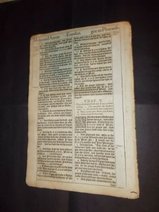 1611 - 13 King James Bible - Key Folio Leaf - Moses - " Let My People Go - I Am That I Am "