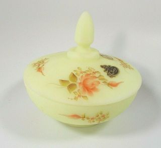 Vintage Fenton Burmese Satin Glass Labels Signed Covered Candy Dish