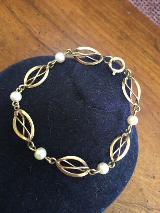 Vintage 1/20 12 K Gold Filled Real Pearl Link Bracelet