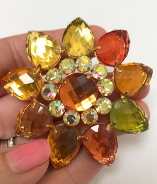 Classic Vintage Joan Rivers Fall Colors Crystal Flower Brooch Pin
