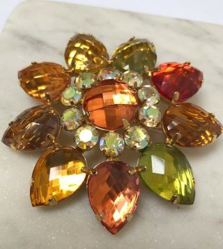 Classic Vintage JOAN RIVERS Fall Colors Crystal Flower Brooch Pin 2