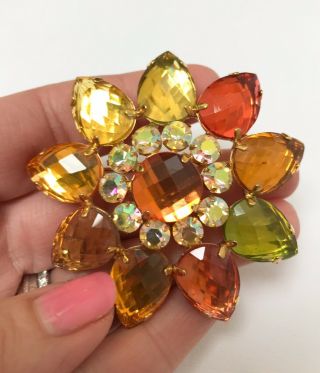 Classic Vintage JOAN RIVERS Fall Colors Crystal Flower Brooch Pin 3