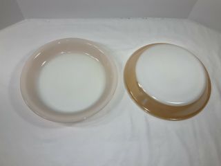2 Vintage Fire King Peach Luster 9” Pie Plates Ovenware Reverse Labels