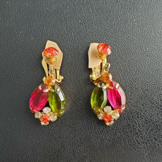D&e Juliana Vintage Fuchsia Pink Peridot Green Rhinestone Flower Earrings Q23