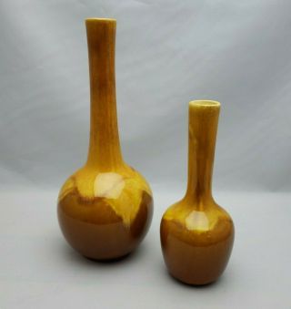 2 Vintage Royal Haeger Art Pottery Bud Vase Earthy Brown Drip Glaze Mid Century
