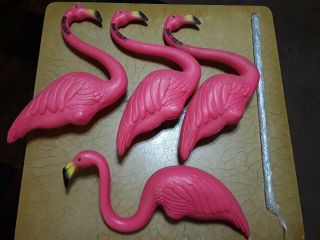 4 Vtg Yard Pink Flamingo Blow Molds Don Featherstone 3 W/ Southern Comfort Adv.