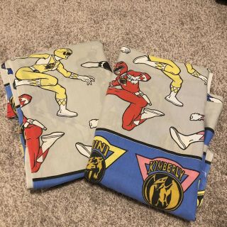 2 Vintage Mighty Morphin Power Rangers Twin Sheets Flat Bedding Fabric Material