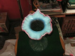 Fenton Vintage aquamarine pink Crest Jack in pulpit Glass Swirl Vase 2